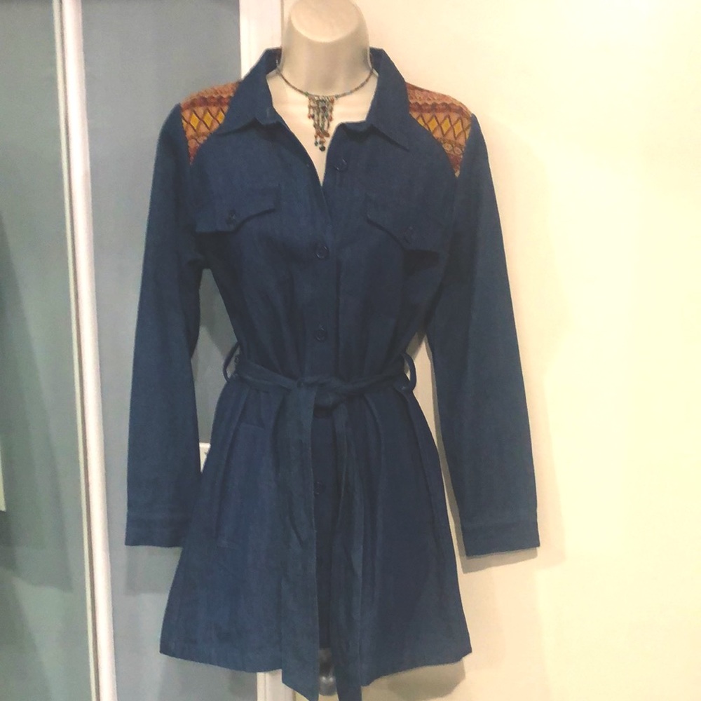 Flying Tomato Denim Aztec Shirtdress with Belt - Picture 14 of 15